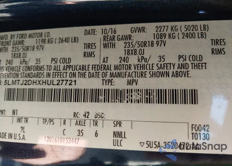 2017 Lincoln Mkc Select z USA, uszkodzony, nr VIN 5LMTJ2DHXHUL27721